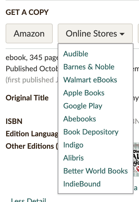 Example of store recommendations on Goodreads