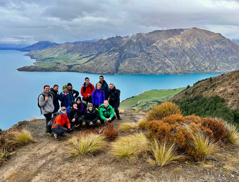 First day of hiking, with Lake Wānaka in the background