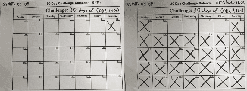 Day1 → Day30  -  visualizing the progress is a key element in building a habit